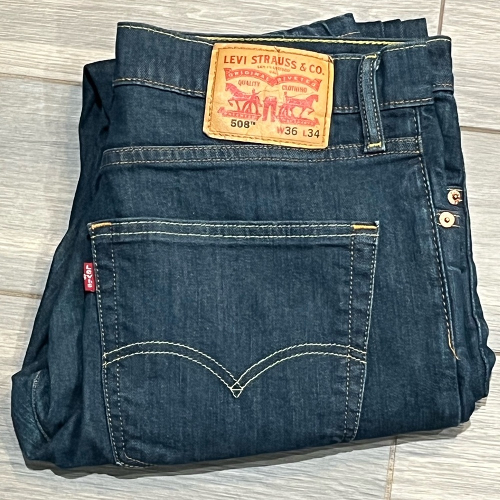 Levis 508 Jeans Mens 36(34 x 30)Blue Denim Stretch Tapered Leg